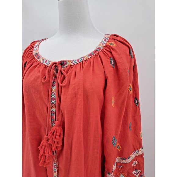 SUNDANCE Orange Geo Aztec Embroidered Boho Summer Tunic Dress Medium - Picture 2 of 8